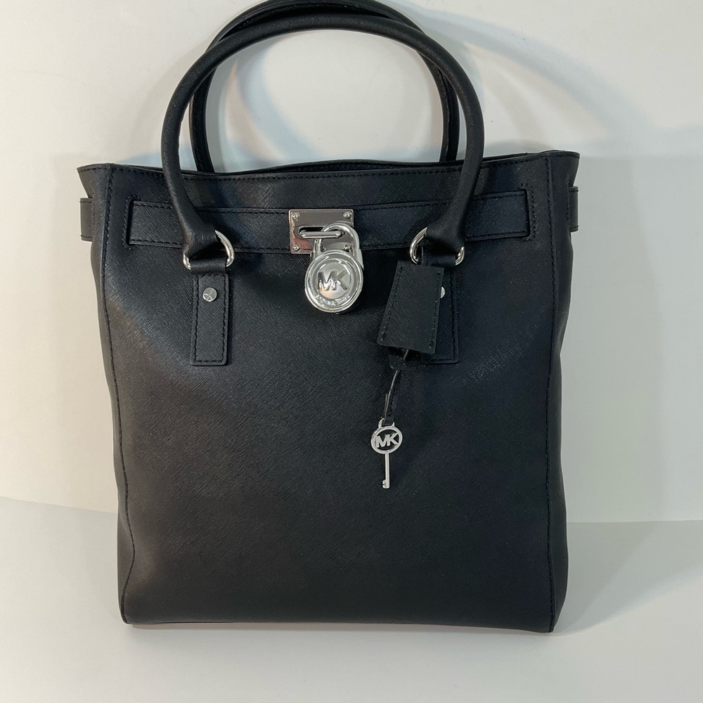 Michael Kors Black textured Leather  Top handle Crossbody Bag